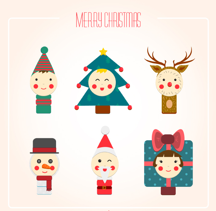 6 Christmas cartoon dolls vector material
