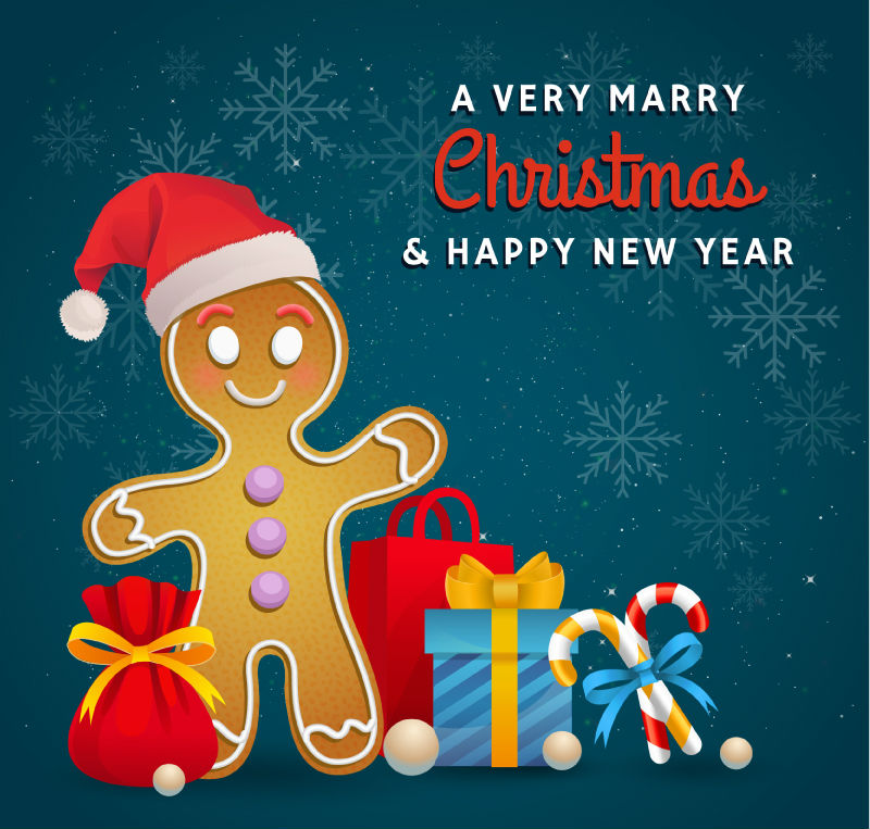 Cartoon gingerbread man and gift vector material
