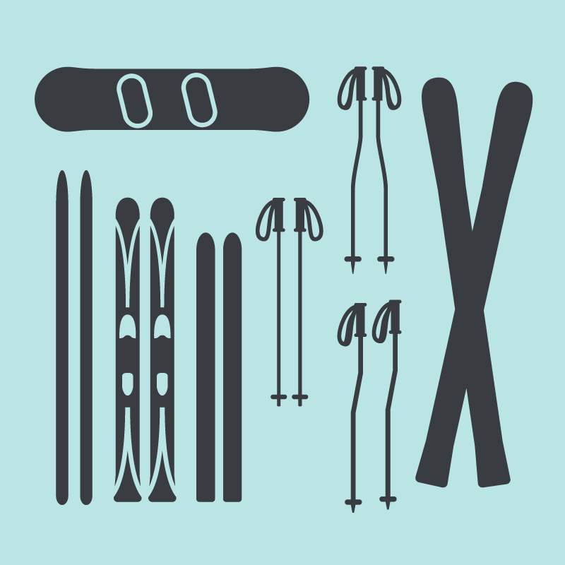 8 skis and ski poles vector material
