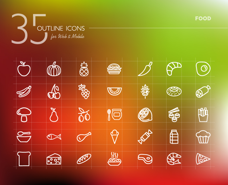 35 food outline icon vector material