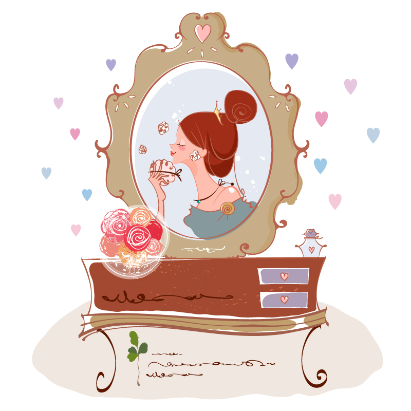 Make-up mirror in front of the girl vector material