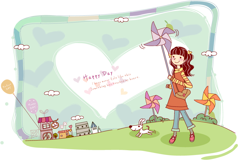 Cartoon girl playing windmill vector material
