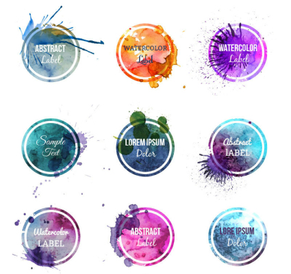 Round 9 watercolor tag vector material