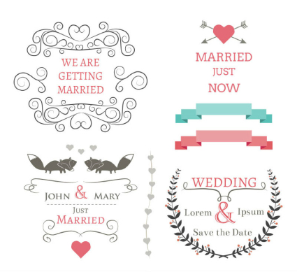 6 wedding design elements vector material
