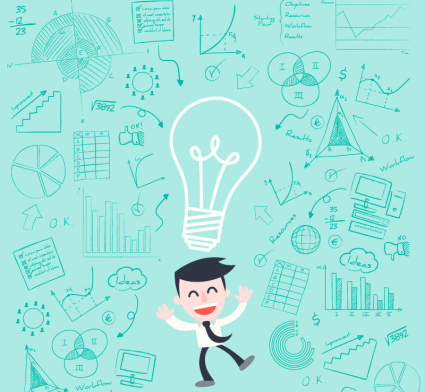 Business man with light bulb cartoon illustrator vector material
