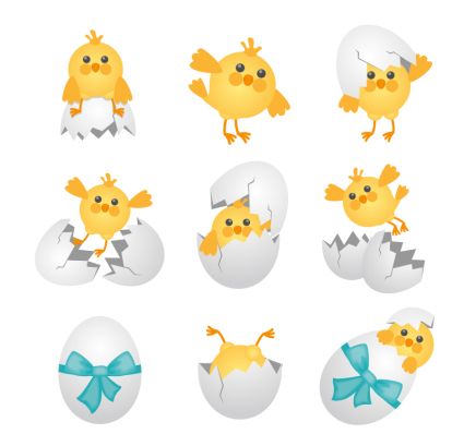 9 cartoon chick and eggshell vector material