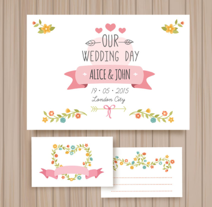 3 Cartoon flower card vector wedding
