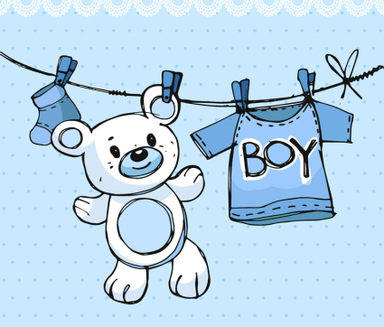 Blue clothesline and teddy bear vector
