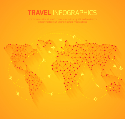 Orange world travel map vector material