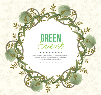 Green twig vine wreath text background vector
