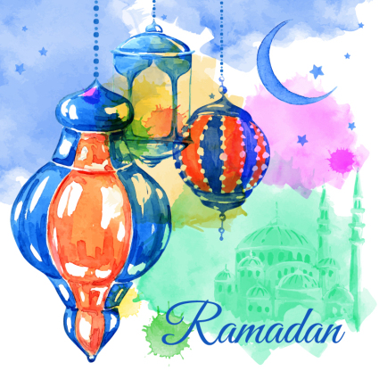 Water Stained Ramadan greeting card vector