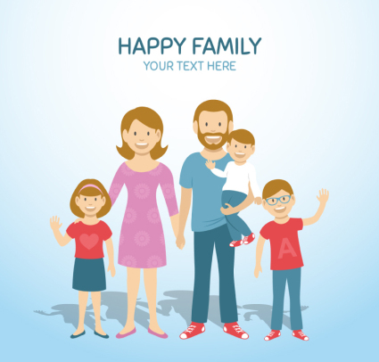 Three children happy family illustrator vector material