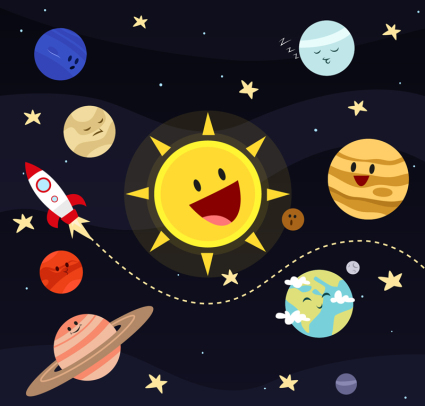 Cute cartoon vector material planet solar system