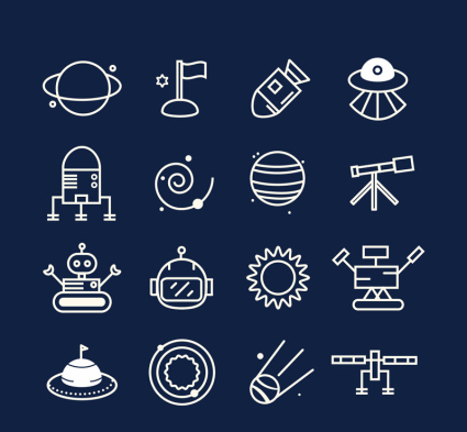 16 models of space exploration icon vector