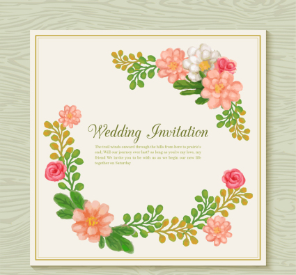 Watercolor Floral Wedding Invitation Card Vector