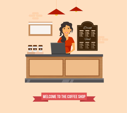 Cafe cashier girl vector material