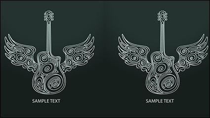 Creative guitar with wings vector material