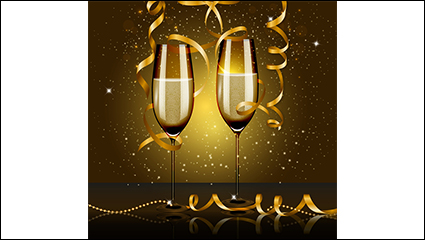 Champagne and golden ribbon vector material