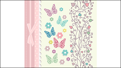 Lace and flowers fresh invitation card vector material