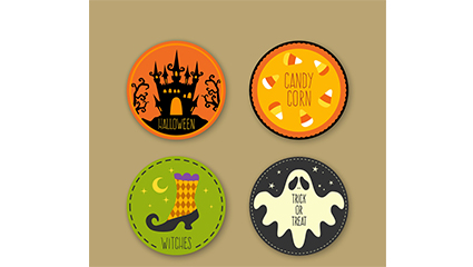 4 Round Stickers Halloween vector material