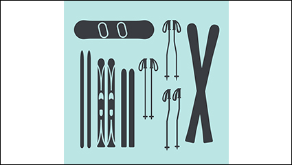 8 skis and ski poles vector material