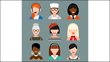 9 female head design vector material