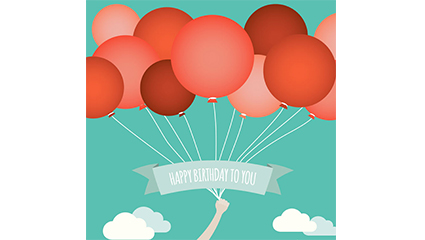 Red balloon beam birthday card Vector