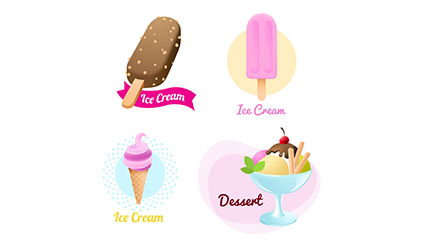 4 delicious ice cream design vector material
