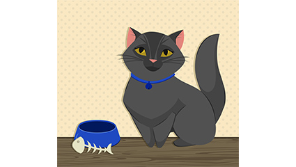 Cute black cat and fish bones vector material