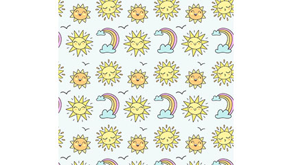 Sun and rainbow seamless background vector material