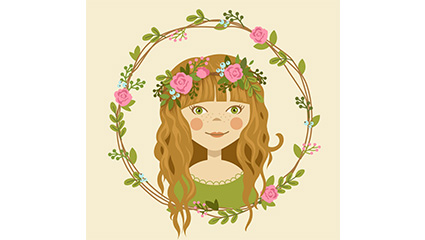 Cartoon girl wearing a garland of vector material
