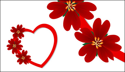 Heart-shaped red flowers element vector material