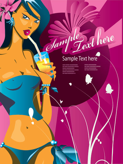 Women, drink, butterfly vector 