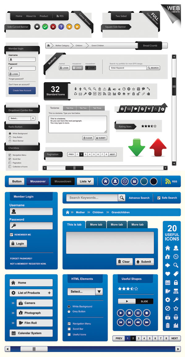 Web page design elements vector