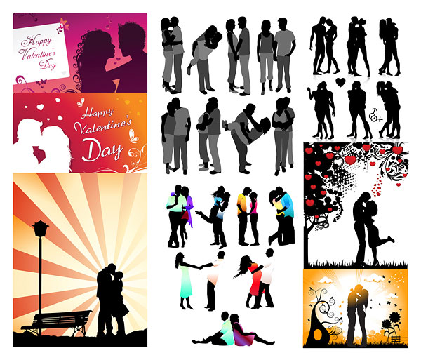 Romantic lovers silhouette vector material