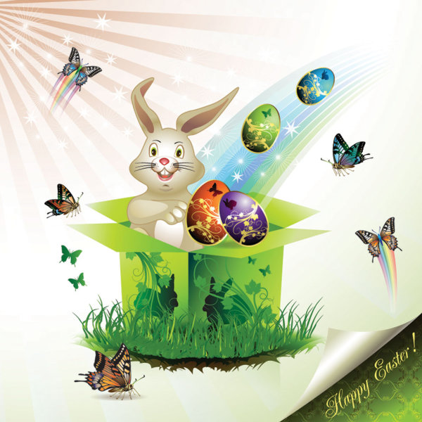 Easter card butterflies and decorated eggs 02 - vector