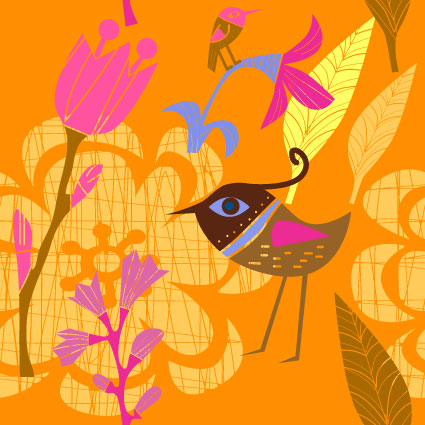 Lovely hand-painted flowers and birds Vector -3