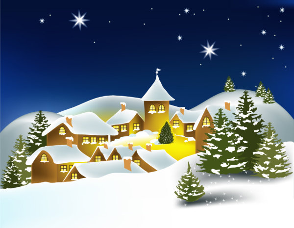 Cartoon Christmas house background 02 - vector material