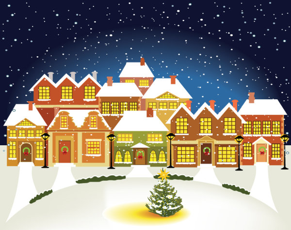 Cartoon Christmas house background Vector - 03
