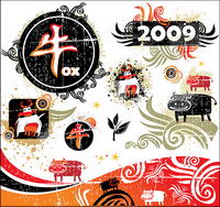 2009 Year of the Ox trend element vector material