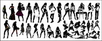 Variety of fashionable female silhouette vector material