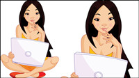 Girl and computer 03 - vector