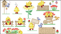Cute Easter egg chicks vector material