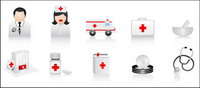 Ambulance, medicine containers, syringes, bottles, wound paste, stethoscope