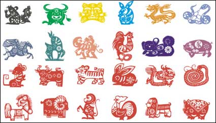 Zodiac of paper-cut vector material (1)