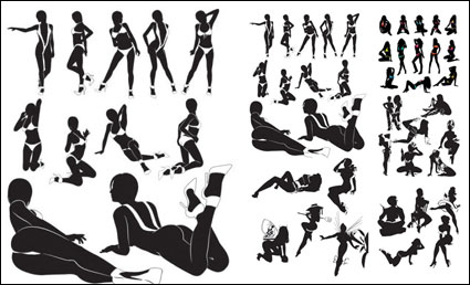 Sexy women silhouettes vector material