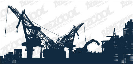 Vector silhouette of heavy machinery on site
