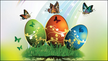 Easter card butterflies and decorated eggs 01 - vector