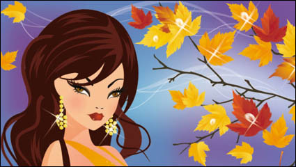Cartoon Four Seasons Beauty 04-- vector material