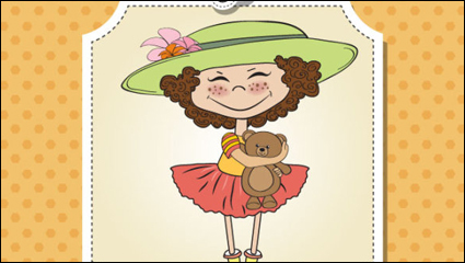 Cartoon girl card 03 - vector material